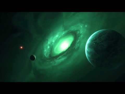 Emerald Cosmos: A Luminous Green Spiral Nebula and Planetary System Wallpaper 4K