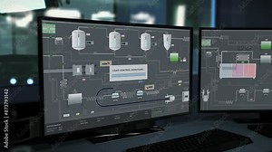 Robotic System Controls Automated Conveyor Machinery At Industrial Plant. Automated Factory Production Line Machinery. Ai System. Automated Machinery System Manufacturing Products. Software