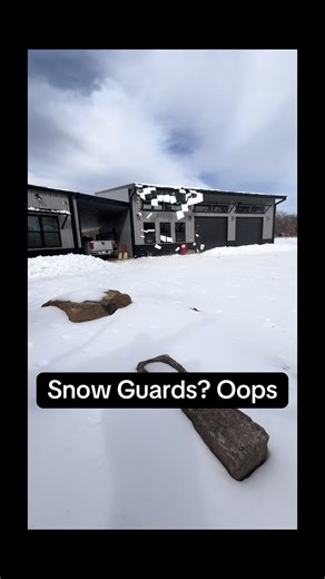 What happens when you don’t have snow gurads. Even if you live in Texas you should protect your gutters and property below. #snowguards #texasweather #fyp #barndominium #metalroofing