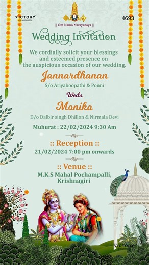 Victory Digital Invitation on Instagram: "✨ A beautiful garden-inspired wedding invitation honoring the traditions and elegance of a Hindu South Indian Tamil celebration. 🌸💍 Wedding ceremony invitation card of hindu south indian tamil family in english language with garden theme design 4693 The garden Theme of the Hindu south indian digital invitation card for wedding ceremony in pastel green background color. This e-invite card is perfectly suitable for tamil family and it's available in Engl