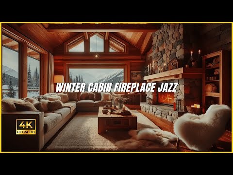 WINTER CABIN FIREPLACE JAZZ (4K) | Mountain Evening Ambience & Smooth Jazz for Calm, Focus & Sleep