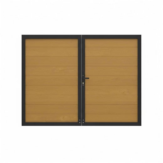 Check The Home Depot's Q&A Before Buying: mondaria Outdoor 6 ft. W x 6 ft. H Teak Composite Panel Fence Gate Kit for Garden Privacy