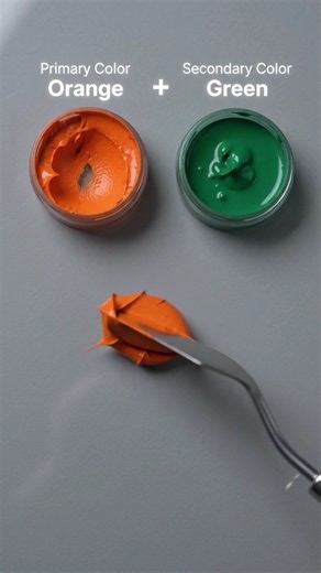 Mixing primary orange and secondary green paint to create a rich brown shade#shorts #colors #viral