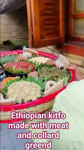 Authentic Ethiopian Meat and Gomen with Injera | Traditional Cultural Dish