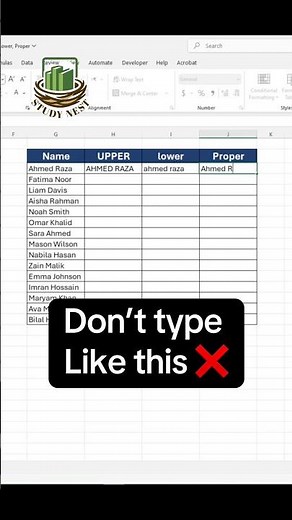 Excel Text Functions: UPPER, LOWER & PROPER | Change Text Case Easily | Study Nest