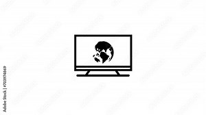 Animated earth planet on a monitor. Appearing desktop monitor with 3d planet on display Stock Video