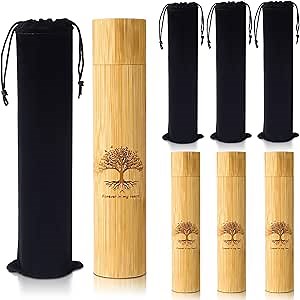 Thyle 2 Set Bamboo Scattering Urns for Ashes 9'' x 2'' Biodegradable Scattering Cremation Tubes for Human Adult Tree Small Tube Keepsake Urn and Black Velvet Bag for Spreading Human Pet Dog Cat Ashes