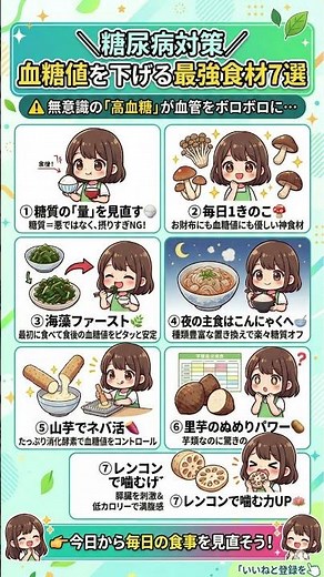【糖尿病対策】血管をボロボロにしない！血糖値を下げる「最強の神食材7選」｜海藻・きのこ・根菜の力を最大化する正しい食べ方図解ガイド