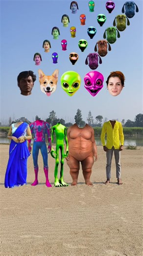 big dog, green alien, Spider-man,& blue cute bhabhi dancing and headmatching gamemagical #video