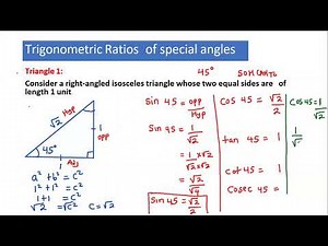 Trigonometry of Special Angles | Deriving Sine, Cosine and Tangent of 45 degrees