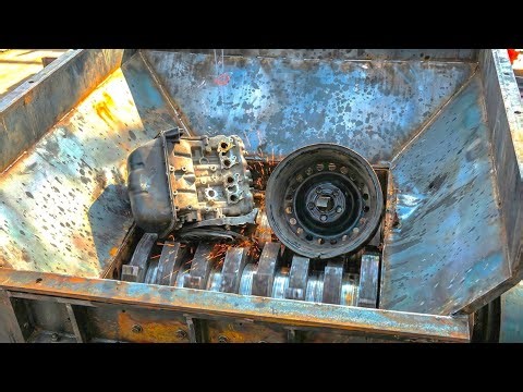 Giant Shredder in Action! Car Engine & Steel Rim Tyres Get Destroyed