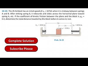 14–22. The 25-lb block has an initial speed of v0 = 10 ft/s when | Engineering Mechanics Dynamics