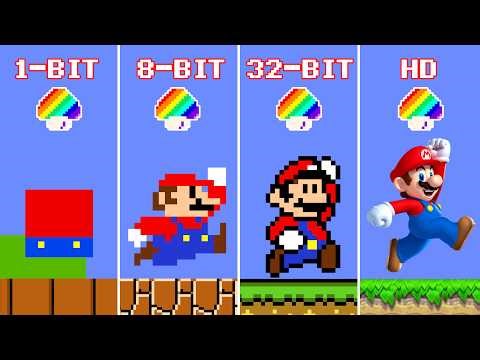 Super Mario Bros. 1-BIT vs 2-BIT vs 4-BIT vs 8-BIT vs 16-BIT vs 64-BIT vs HD | ADN MARIO GAME