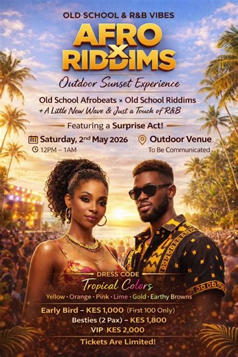 We’re doing something different on 2nd May. Old School & R&B Vibes Present: AFRO × RIDDIMS Edition. This is a new experience. A fresh way to enjoy the music we grew up loving.We’re taking it back to the old days.Old School Afrobeats.Old School Riddims.Real music. Real vibes. But we’re also adding something new A little New Wave. Atouch of R&B.And a whole lot of good energy From 12PM to 1AM, outdoors, from sunshine to night lights, we’re creating memories.#OldSchoolVibes #riddims #afrobeats #love