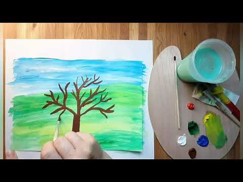 Copac de toamnă.Pictură ușoară pentru copii