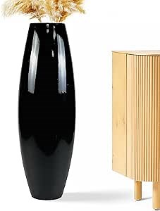 Tall Floor Vase, 35.5 inch (90CM, 2.95FT) Floor Vase, Sturdy Tall Vases for Living Room Decor, Resin Black