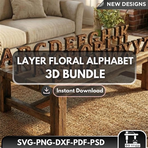 3D Layered Floral Alphabet Bundle | Floral Letter SVG | Layered Mandala Alphabet CNC Patterns | Digital Download - Etsy