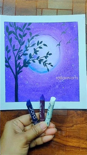 Moonlight Tree Drawing with Oil Pastels 🌙✨