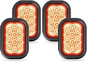 5" x 3" Red 10 LED Trailer Tail Light - DOT Approved Rectangular Truck Stop Brake Turn Lights – IP67 Waterproof RV Semi Truck Taillight – Bright Colored Lens, Grommet & Plugs Included - 4 Pack