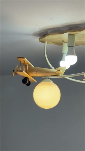Aeyee Modern Airplane Flush Mount Ceiling Light, Wood Cartoon Boys Bedroom Ceiling Light Fixture