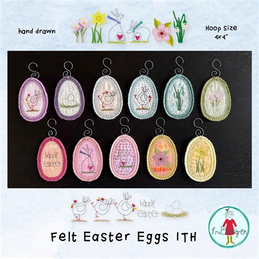 Felt Easter Eggs ITH Machine Embroidery Design Set – Spring Ornaments 4x4 – 12 Appliqué Eggs   2 Borders - Etsy