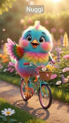 Nuggi the Cute Little Bird does a one-wheelie on a Bicycle