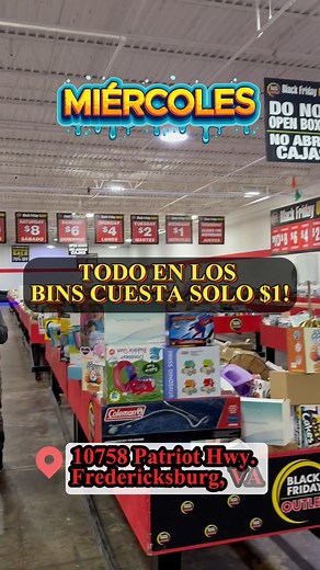 67 reactions |  $1 DAY / ¡DÍA DE $1!  Everything in the bins for ONLY $1 Each  ¡Todo en los bins a solo $1 cada! 10758 Patriot Hwy, Fredericksburg, VA  10 AM – 8 PM #DMVDeals #FredericksburgVA #VirginiaDeals #Virginia #AmazonReturns #BLACKFRIDAYOUTLET | Black Friday Outlet | Facebook