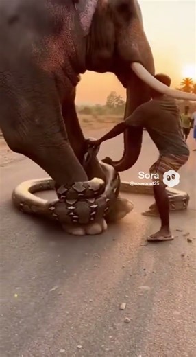 Giant Elephant in Peril: Wrapped by a Snake, Saved by Brave Villagers! #elephant