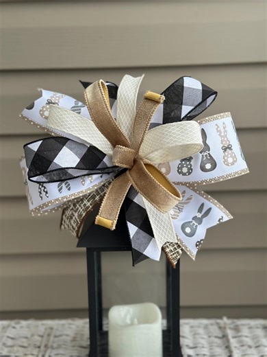 Farmhouse Easter Bow - Neutral Bunny Print Ribbon, Lantern Topper - Etsy