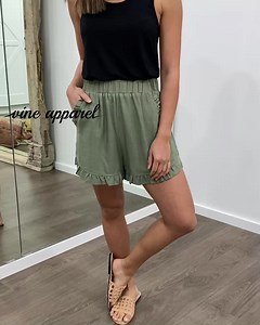 The NEW Georgia Shorts in Khaki are gorgeous! I’m fussy with shorts, heaps fussy, and I really like these. They’re a good length, the waist is elastic, and the frill is heaps cute – even the pockets have frills on them! x x Shop HERE: vineapparel.com/collections/bottoms/products/georgia-shorts?variant=39820404621446 | Vine Apparel