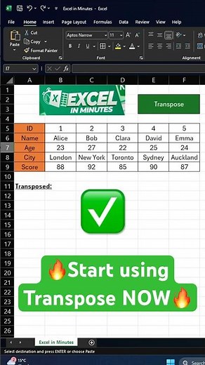 Flip Your Excel Table – TRANSPOSE in Seconds