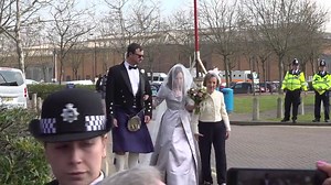 Stella Morris arrives at Belmarsh prison in wedding gown to marry Julian Assange