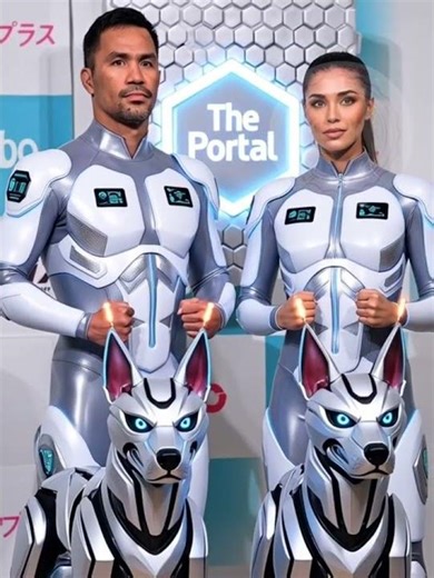 Manny Pacquiao futuristic cyborg robotic dogs sci-fi cinematic scene 🔷🤖🐕