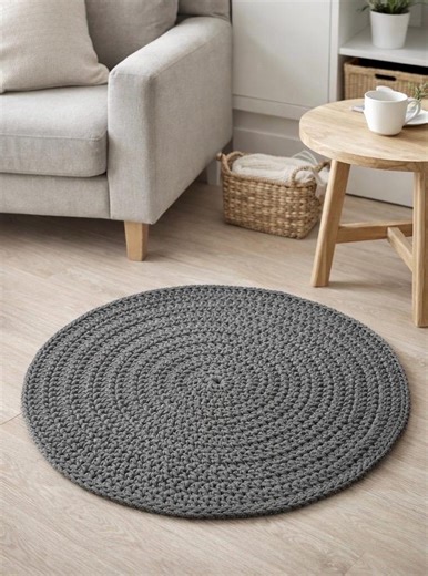 Round Macrame Rug Graphite, Scandinavian Crochet Carpet, Modern Boho Floor Mat, Handmade Cord Rug 5 Mm - Etsy