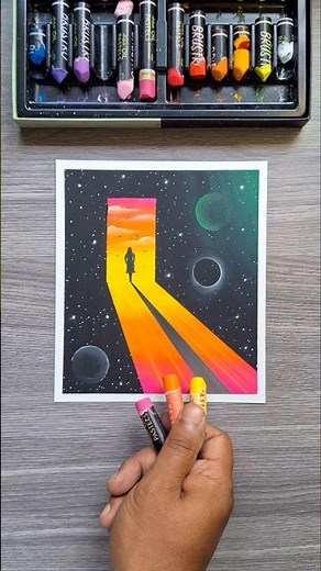 Space Doorway Art ✨ Easy Oil Pastel Galaxy Drawing for Beginners #art #oilpastel