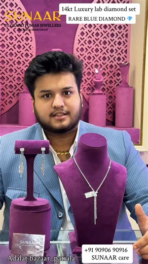 SUNAAR BY GRAND PUNJAB JEWELLERS on Instagram: "A Masterpiece of Modern Luxury 💎 Introducing an exclusive 14KT Lab-Grown Diamond Designer Necklace with Matching Earrings, crafted for those who desire rarity and refinement. Adorned with rare blue diamonds, this breathtaking creation reflects timeless elegance and contemporary artistry. Each diamond is hand-selected in FG colour and VVS clarity, ensuring exceptional brilliance, purity, and fire. ✨ 100% Certified Lab-Grown Diamonds ✨ Rare Blue Dia