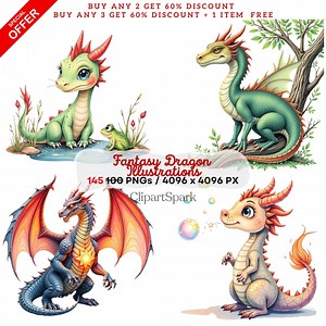 Dragon Clipart Bundle 145 Fantasy Illustrations 4096x4096 Pngs Transparent Background Commercial Use Dragon Art - Etsy