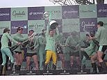 Cambridge men celebrate beating Oxford in annal boat race