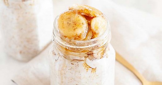 Banana Overnight Oats with Bananas Foster Topping