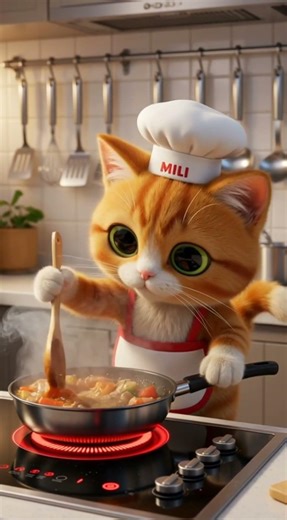 Little Cat Chef Cooking Delicious Food