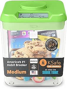 KSafe Time Lock Box for Phones, Snacks & More - Phone Jail w/ Timer - Phone Locker for Building Better Habit - Timer Lock Box for Controlled Access (Medium, Green Lid + 5.5” Clear Base w/ Access Port)