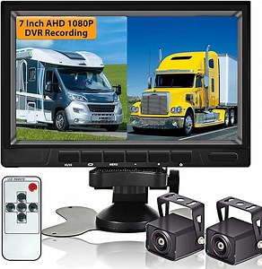 Podofo DVR Monitor 7" 1080P Screen with AHD Dual Backup Camera Waterproof Night Vision Reversing Camera for Truck Pick Up RV Camper Bus 12V-36V