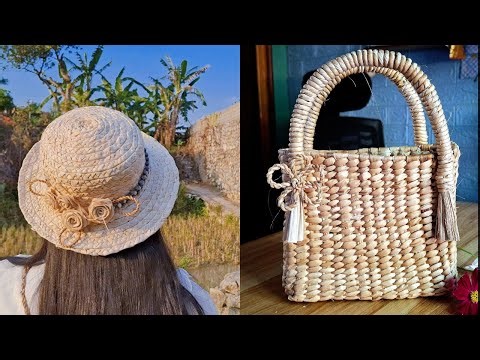 How I Turned Corn Husks and Dried Banana Fibers into a Hat and Handbag 🌿 | Natural DIY Crafts