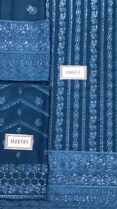 Azure Now available. Design no 2242. Details: Semi Pure chiffon embroidered front. Organza embroidered border for front. Semi Pure chiffon embroidered sleeves. Semi pure chiffon embroidered dupatta. Semi Pure chiffon embroidered back. Organza embroidered front and back border. Malai Crape trouser. Organza embroidered border for trouser. Soft malai fabric for inner. 💯 High Quality Suit. Almost Same as Original. Price 5200 pkr fixed only (s45ss) | Farah Women's Store