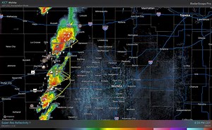 Current check of radar over central and south central kansas shows a broken line of storms that are trying to come together is continuing to head to the east and northeast at about 30-35 mph, a few of these storms have produced large hail and damaging wind gusts to about 60 mph We have also seen some funnel cloud reports as well coming out of Pratt, Stafford, and areas near Larned kansas, we have not seen any confirmations of any tornadoes on the ground yet which is good news but we are continui
