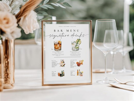 Wedding Bar Menu Template Modern Editable Wedding Couples Drink Menu Signature Drink Sign With Bar Menu Cocktail Sign for Couples - Etsy