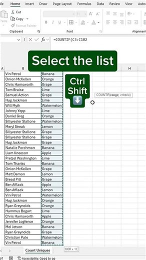 Excel Tips - Unique and Countif function on Excel