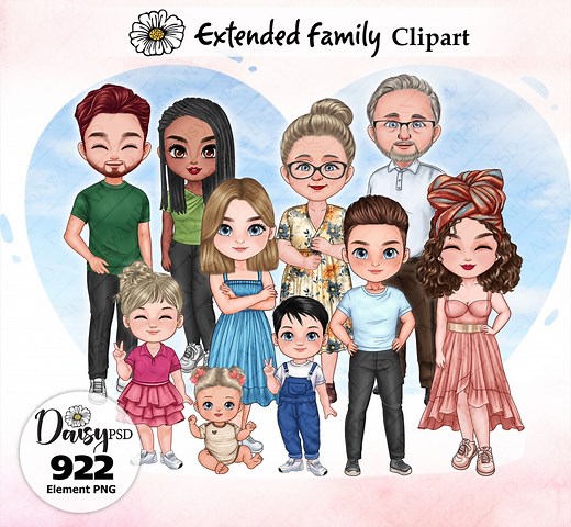Extended Family Chibi Clipart Set: Custom Portrait (digital Download) - Etsy