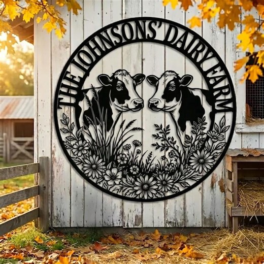 The Johnsons' Dairy Farm Sign, Cow Metal Wall Art, Custom Farm Decor, Personalized Dairy Farm Sign, Rustic Cow Art - Etsy