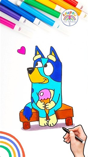 How to Draw Bluey | Draw Bluey Eating Ice Cream Nice 🌈 🐶🍦 #bluey #icecream #forkids #draw #short